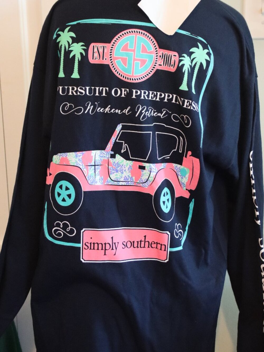 Simply Southern Long Sleeve Blue 100% Cotton Tee Pursuit of Preppiness Jeep